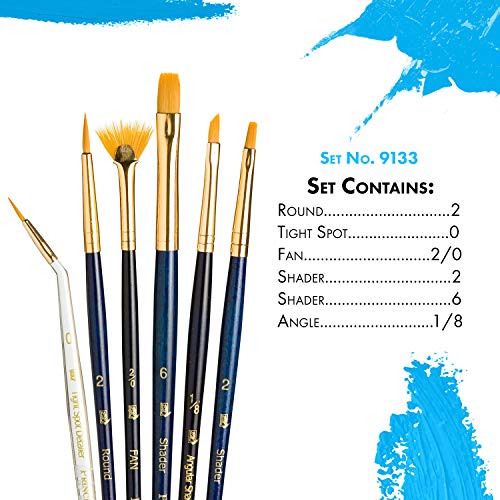 Princeton RealValue Brush Set, Gold Taklon, Dark Blue Handle, 6 Piece, 1 Count - color: Dark Blue, size: Set of 6