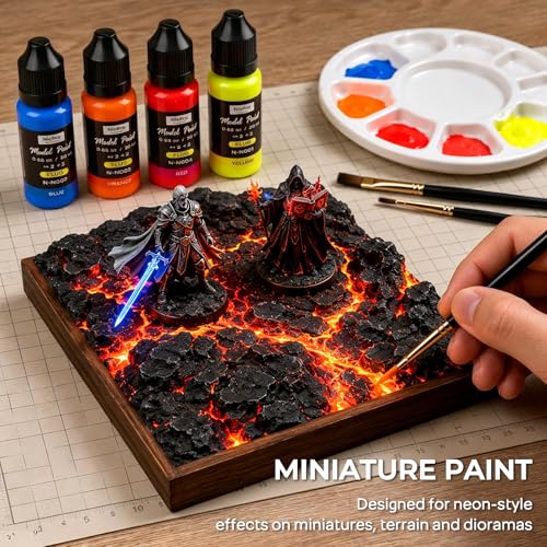 Nicpro 8 Colors Fluorescent Model Paint Set, 20ml Ready to Use | Neon Modeling Acrylic Paints, Brush & Airbrush Compatible Miniature Paint for Fantasy, Sci-Fi, Wargaming Figure with Thinner - style: Fluorescent & Neon
