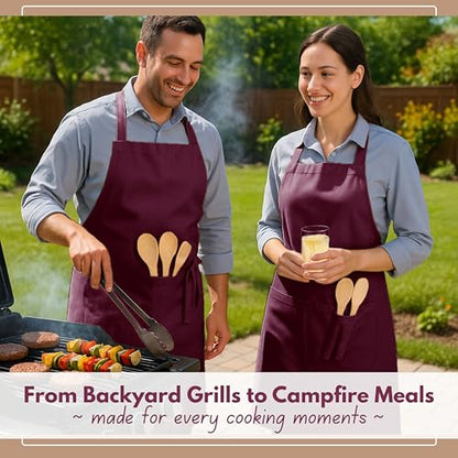 Native Fab Kitchen Apron 2 Pack - 100% Cotton Adjustable, Durable Apron with Pockets, Perfect for Cooking, Baking, Grilling - color: Burgundy Wine