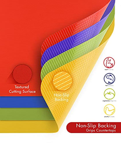 Dexas Heavy Duty Cutting Board Grippmat, Flexible Cutting Boards for Kitchen, Set of 4, Non Slip Plastic Board Cutting Mat Small Size 5.5 x 8, Blue, Green, Yellow, Red Set, Kitchen Gadgets - color: Blue/ Green/ Yellow/ Red, size: 5.5 x 8 inches