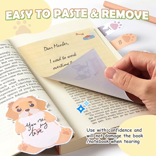Hommie Cute Sticky Notes, Dog Sticky Notes Set Planner Dividers Self-Stick Notes Pads Animal Divider Tabs Bundle Writing Memo for Dog Lovers Office School Supplies - color: Dog(yellow Background)