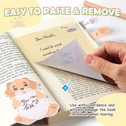 Hommie Cute Sticky Notes, Dog Sticky Notes Set Planner Dividers Self-Stick Notes Pads Animal Divider Tabs Bundle Writing Memo for Dog Lovers Office School Supplies - color: Dog(yellow Background)