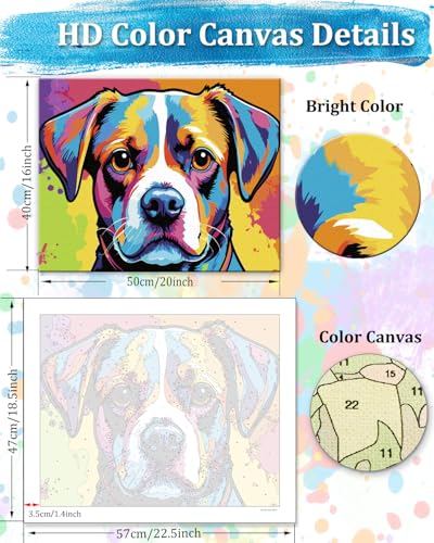 TOCARE Boxer Paint by Numbers Kit for Adults Beginner, Dog Paint by Number Canvas Kit, Acrylic Adults' Paint-by-Number Kits for Dogs Lovers 16x20inch (Without Framed) - color: TC-OPC-362