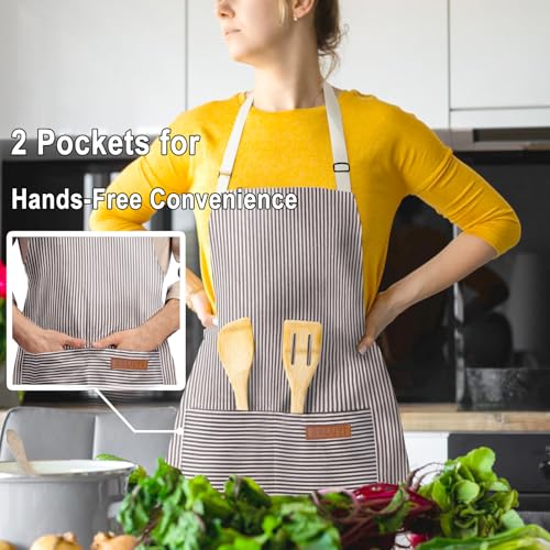 BeLuyi Adjustable Bib Apron with 2 Pockets Chef Cooking Kitchen Restaurant Aprons for Women Men - color: Brown Stripes