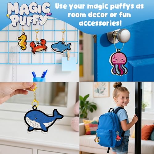 MZYTOZA Magic Foam Texture Painting Kit - 3D Art Craft Aqua Magic Puffs Paint Kit, 15 Mess-Free Paint by Number Craft for Kids（Marine Animals - color: Aqua Magic Puffs - Marine animals