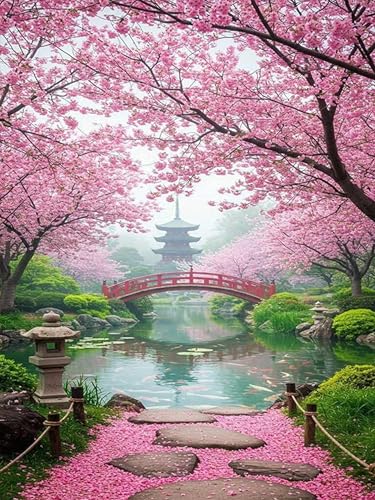 PHANTASYART Cherry Blossom Paint by Numbers Kit for Adults 16x20inch - color: Cherry Blossom Scenery, size: 16x20inch