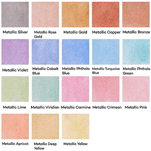 Mont Marte Premium Metallic Watercolor Cake Set, 21 Piece, 18 Colors, 1 Water Brush, 1 Sponge, 4 Mixing Wells - color: basic