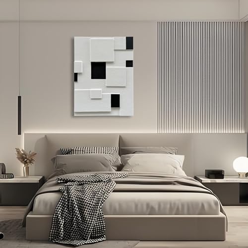 Art Hand-Painted Modern Minimalist Black and White Abstract Art Oil Painting Canvas Wall Deco Art Painting 40x28 inches - color: Yi104