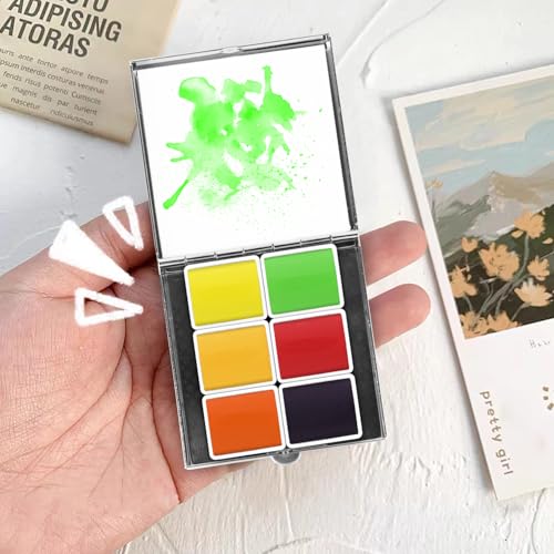 Mini Portable 6-Color Solid Watercolor Paint Set for Adults & Artists, High Tinting Strength Travel Art Kit for Beginners and Professionals, Half Pans (Each Capacity Approx 1.5ml).Fruits - color: Solid Watercolor-fruits