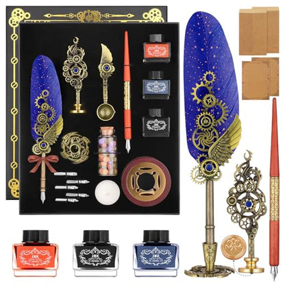 GrnVibe Quill Pen and Ink Set,Calligraphy Pen Set with Wax Seal Stamp