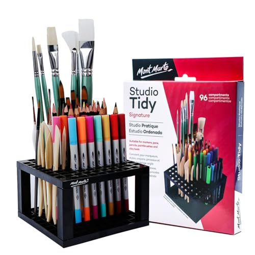 MONT MARTE 96 Hole Plastic Pencil & Brush Holder for Paint Brushes, Pencils, Markers, Pens and Modeling Tools. Provides Excellent Art Studio Organization.