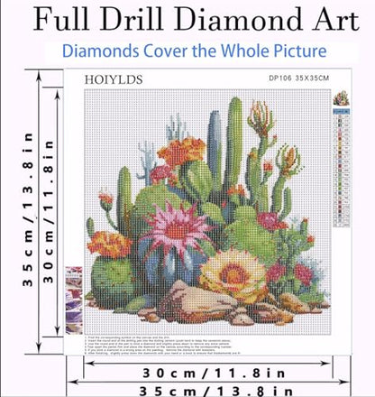 Cactus Diamond Art Painting Kits for Adults - Plant Flower Round Full Drill Diamond Dots Paintings for Beginners, 5D Paint with Diamonds Pictures Gem Art Painting Kits DIY Crafts Project 14x14inch - color: cactus