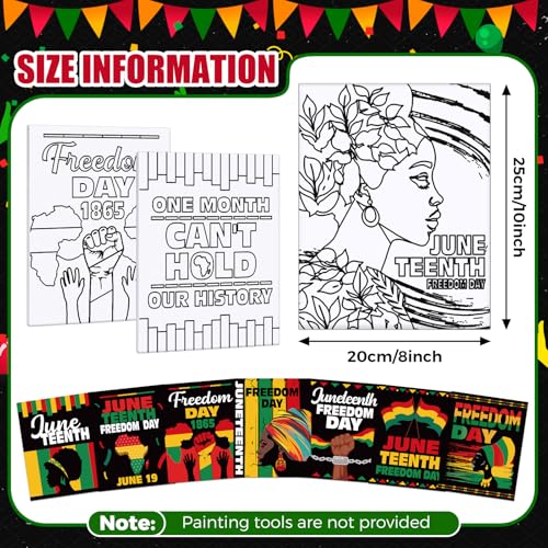 Sherr 20 Pcs Stretched Pre Drawn Canvas Afro Queen Black Art for Painting for Adults Outline Pre Drawn Stretched Cotton Canvas to Paint Party Set, 8 x 10''(Juneteenth) - style: Juneteenth