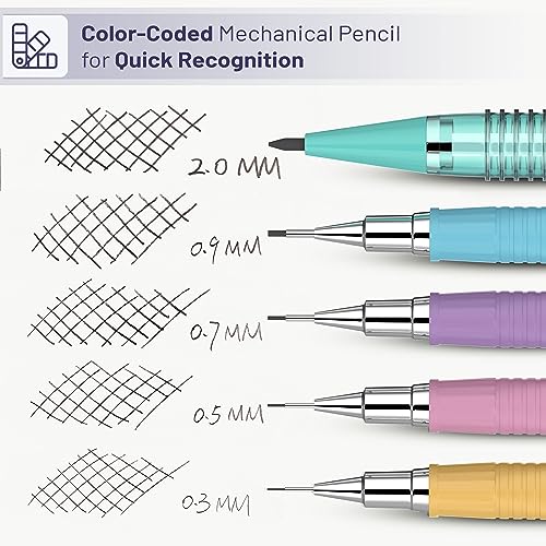 Mr. Pen- Pastel Mechanical Pencil Set, 5 Mechanical Pencils (0.3, 0.5, 0.7 | 0.9, 2.0mm), 5 HB Lead Refills & 10 Eraser Refills, Precision Drawing Pencils for Sketching, Writing & Artwork - color: Pastel