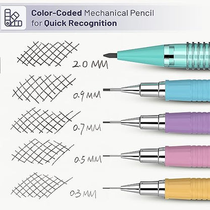 Mr. Pen- Pastel Mechanical Pencil Set, 5 Mechanical Pencils (0.3, 0.5, 0.7 - color: Pastel