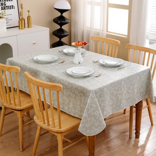Heavy Duty Vinyl Tablecloth with Flannel Backing Waterproof Oil-Proof Plastic Table Cloth Stain-Resistant Wipeable Rectangle or Square Table Cover for Indoor and Outdoor (Beige Floral,54x54 Inch) - color: Beige Floral, size: 54" x 54" (Square)