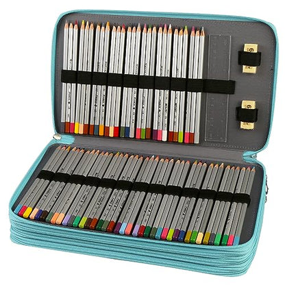 300 Slots Pencil Case 4-Layer Zipped Holder w/Handle - color: Daisy, size: 300