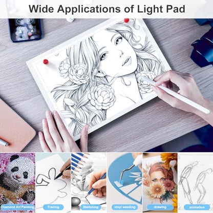 Golspark Light Board A4 Rechargeable LED Tracing Pad Dimmable Light Box | Tracing Light Board with Level 5 Brightness, White Light Board for Diamond Painting Weeding Vinyl
