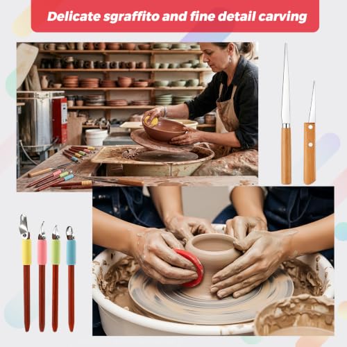 Leriton 8 Pack Pottery Carving Tool Set 5.9inch Sculpture Carving Scraper Tool Pottery Modelling Shape for Tea Cup Mug Vase Leather Hard Clay Cutters for Ceramic Sculpture Craft (Style C)