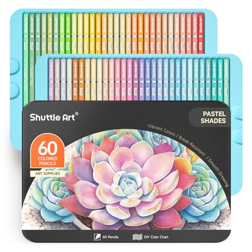 Shuttle Art 60 Pastel Colored Pencils, Colored Pencils for Adult Coloring, Soft Core Pencil in Gift Tin Box, Drawing Pencil for Kids Adults Beginners Artists Drawing Coloring Sketching - color: 60 Pastel Colors