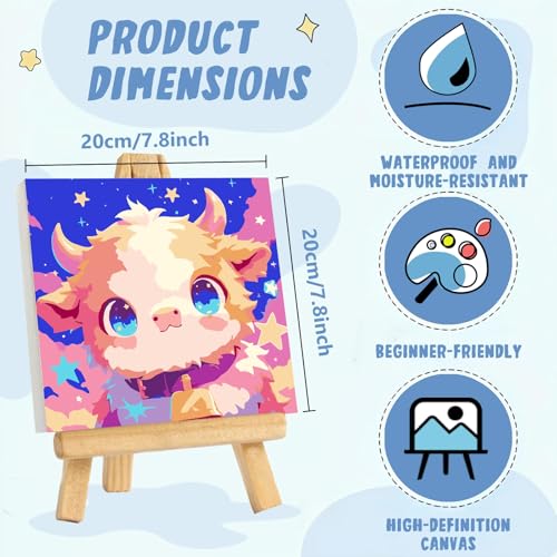 XTCIXAL Paint by Numbers Kit for Kids with Frame, Cow, 8X8 inch - color: 16-Cow