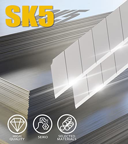 DOWELL 18mm Snap Off Blade SK5, Box Cutter Blades, 100 Pcs | 100-pack 18mm SK5 snap-off blades, sharp & durable, fits standard retractable utility knives