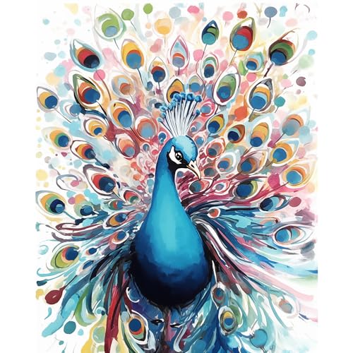 Natuyalo Paint by Numbers for Adults - DIY Adult Paint by Number Kits Painting on Canvas Colorful Peacock Painting by Numbers for Beginners, Animal Art Craft Kits for Adults (16x20 Inch) - color: ART-07