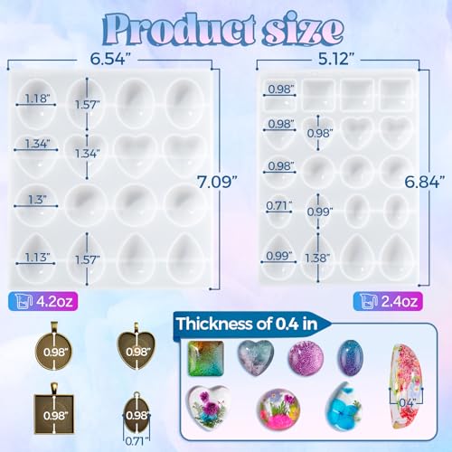 LET'S RESIN Cabochon Gems Resin Molds, 36-Cavity Jewelry Making Kit | Includes 16 Metal Pendant Trays, Silicone Molds for UV & Epoxy Resin, Pendants, Earrings, Necklaces, DIY Craft Supplies