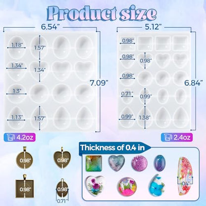 LET'S RESIN Cabochon Gems Resin Molds, 36-Cavity Jewelry Making Kit | Includes 16 Metal Pendant Trays, Silicone Molds for UV & Epoxy Resin, Pendants, Earrings, Necklaces, DIY Craft Supplies
