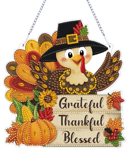 Thanksgiving Hanging Diamond Art Kits for Adult Diamond Painting Kit | Fall DIY Diamonds Painting Art Kit, Acrylic Diamonds Painting Suncatcher Board Kit, Special Crystal Diamond Hanging Ornament - color: DP04531