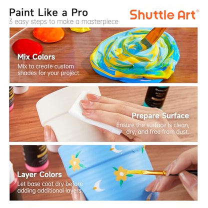 Shuttle Art Outdoor Acrylic Paint Set, 12 Colors Waterproof Paint, 8.45oz/250ml Large Bottles, Rich Pigmented Bulk Painting Supplies for Artists, Beginners on Rocks, Wood, Wall, Crafts, Garden Statues | Highly pigmented, non-toxic acrylic paints in bottle