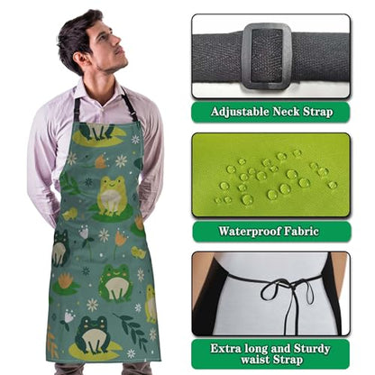 Cute Frogs Cooking Apron for Women & Men - Waterproof, 27' W x 31' H, Kitchen, Restaurant, BBQ, Painting, Crafting, Gardening - color: Cute Frogs