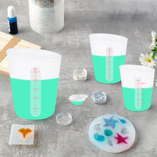 6 PCS Silicone Cup Set, 500ml, 250ml and 125ml for Epoxy Silicone Measuring Cups, Non-Stick Mixing Cups, Casting Molds, Jewelry Making,with Marking Ounces/ml - size: 500ML+250ML+125ML