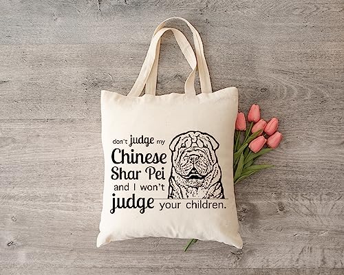 Pet Studio Art Don't Judge My Dog Tote Bag - color: Chinese Shar Pei