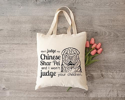 Pet Studio Art Don't Judge My Dog Tote Bag - color: Chinese Shar Pei