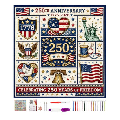 Vintage US Flag Cross Stitch Kit Beginners Embroidery 1776-2026 | USA Patriotic embroidery Kit,7.5×7.5" DIY Cross Stitch Kit, Pre-Printed Fabric, Threads, Needles, Easy for Beginners