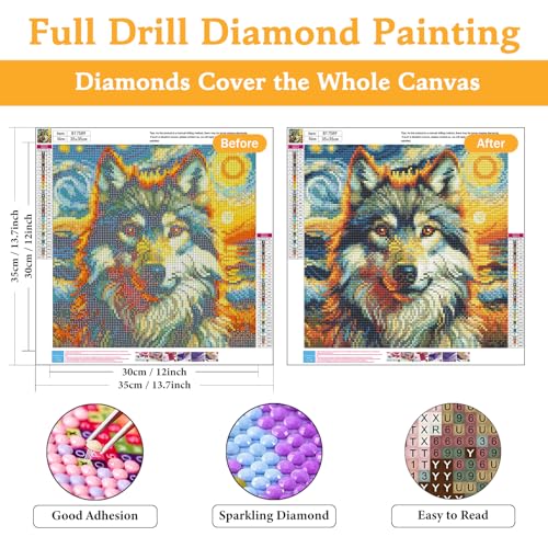 Okarina Diamond Art Kits for Adults & Beginners, Wolf Diamond Painting Kit | 5D Full Drill Gem Art with Starry Night, Round Diamond Dots, Home Wall Decor & Gift, 14 x 14 Inch - color: HMDPUS-25904