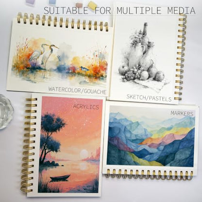 Threvortax 5.5 x 8.5 in Watercolor Sketchbook 3 Pack (90 Sheets) 140lb/300gsm Cold Press Spiral Bound Watercolor Paper Pad