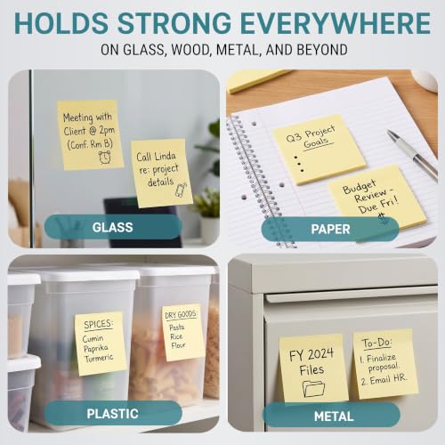 Sticky Notes 3x3, 24 Pads/2400 Sheets, Strong Self-Adhesive Note Pads | 3x3 Sticky Notes Pad, Repositionable, Removes Cleanly, Smooth Thick Paper, Ideal for Home, Office & School - color: Yellow