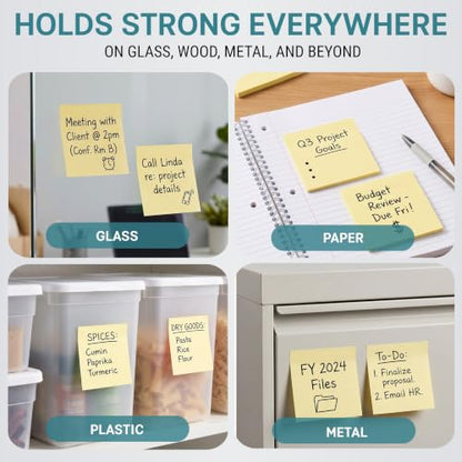 Sticky Notes 3x3, 24 Pads/2400 Sheets, Strong Self-Adhesive Note Pads | 3x3 Sticky Notes Pad, Repositionable, Removes Cleanly, Smooth Thick Paper, Ideal for Home, Office & School - color: Yellow