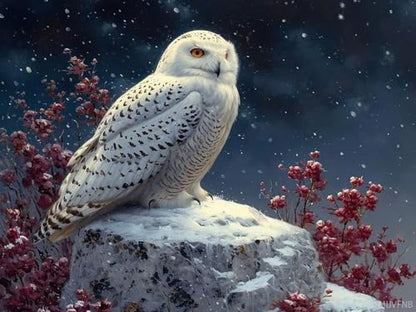 MIJVFNB Cross Stitch Embroidery Kit, Snowy Owl, Cross Kits for Adults, Easy Counted Cross Kits for Beginners, 12x16inch