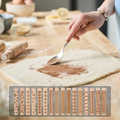 HARFINGTON 2pcs Wood Clay Roller 4" Curved Lines Flower Pattern Rolling Pins Wood Rollers Pottery Tools Wood Grain Texture Rollers for Clay Baking Dough Playdough DIY - style: Curved Lines + Flower