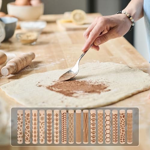 HARFINGTON 2pcs Wood Clay Roller 4" Grass Pine Tree Pattern Rolling Pins Wood Rollers Pottery Tools Wood Grain Texture Rollers for Clay Baking Dough Playdough DIY - style: Grass + Pine Tree