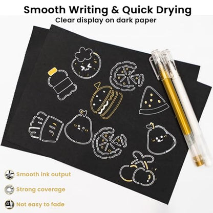 4 Pack White Gel Pens with 0.5mm Fine Tip for Black Paper Drawing