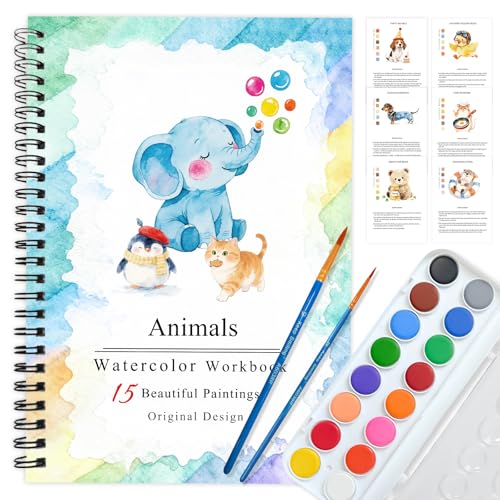 SLWBZ Watercolor Workbooks Coloring Book, Beginner Friendly Painting Kit, Easy Exquisite with Steps, Creative Exploration Watercolor Book with Paint Set for Adults Teens (Elephant, with Paint) - color: Elephant, size: With paint