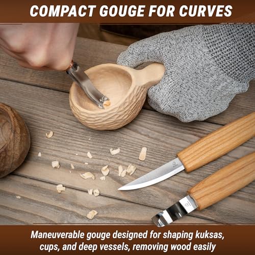 BeaverCraft Wood Spoon Carving Tools Kit S14m – Wood Carving Knives for Beginners & Professionals – Whittling Knives Set with Hook Knife, Sloyd Knife and Bowl Gouge for Woodworking & Crafting