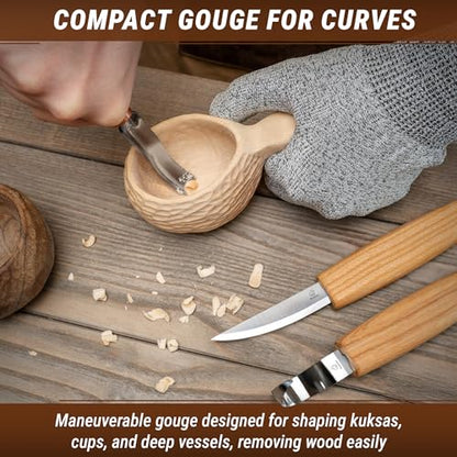 BeaverCraft Wood Spoon Carving Tools Kit S14m – Wood Carving Knives for Beginners & Professionals – Whittling Knives Set with Hook Knife, Sloyd Knife and Bowl Gouge for Woodworking & Crafting