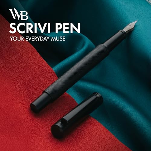 SCRIVI PENS Fountain Pen Set, Medium Nib, 5 Ink Cartridges, Black - color: Black, style: Medium Nib