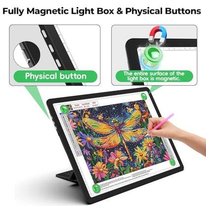 Zocelight Rechargeable A4 Light Pad with Built-in Stand,Super Bright Magnetic Light Table with Physical Buttons,Wireless Light Box for Tracing, Light Board for Diamond Painting,Sketching Weeding Vinyl - size: A4 with Stand