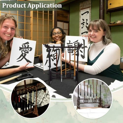PH PandaHall 12-Pin Wood Calligrapghy Brush Holder Chinese Brushes Hanger Japanes Calligraphy Pen Stand Rack Carving Sumi Brush Stand Painting Brushes Rack for Writing Students Beginners Professional - size: 12-Pin